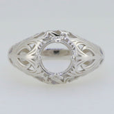 Sterling Silver Semi Mount Ring Setting in Art Deco Style, for an 8x8mm round gemstone, handcrafted and customizable.